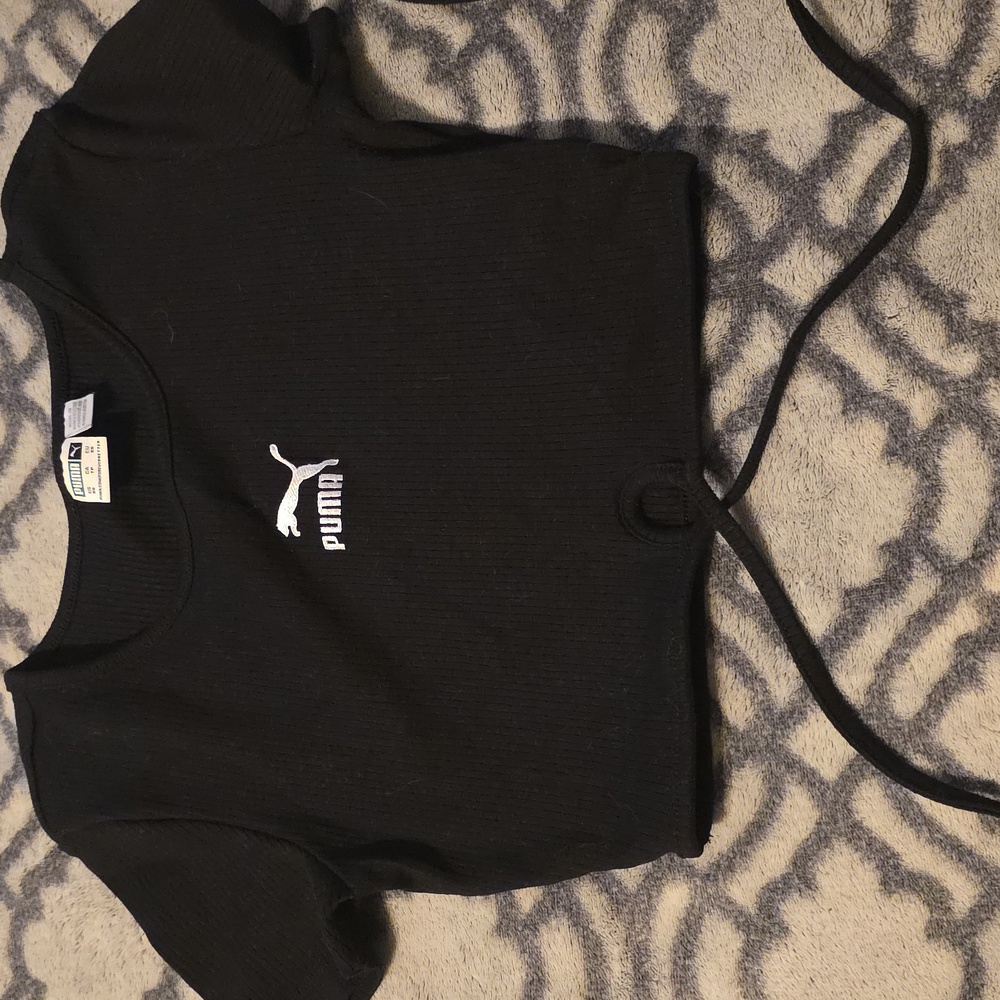 Puma Black Ribbed Crop Top With Tie Around Detail